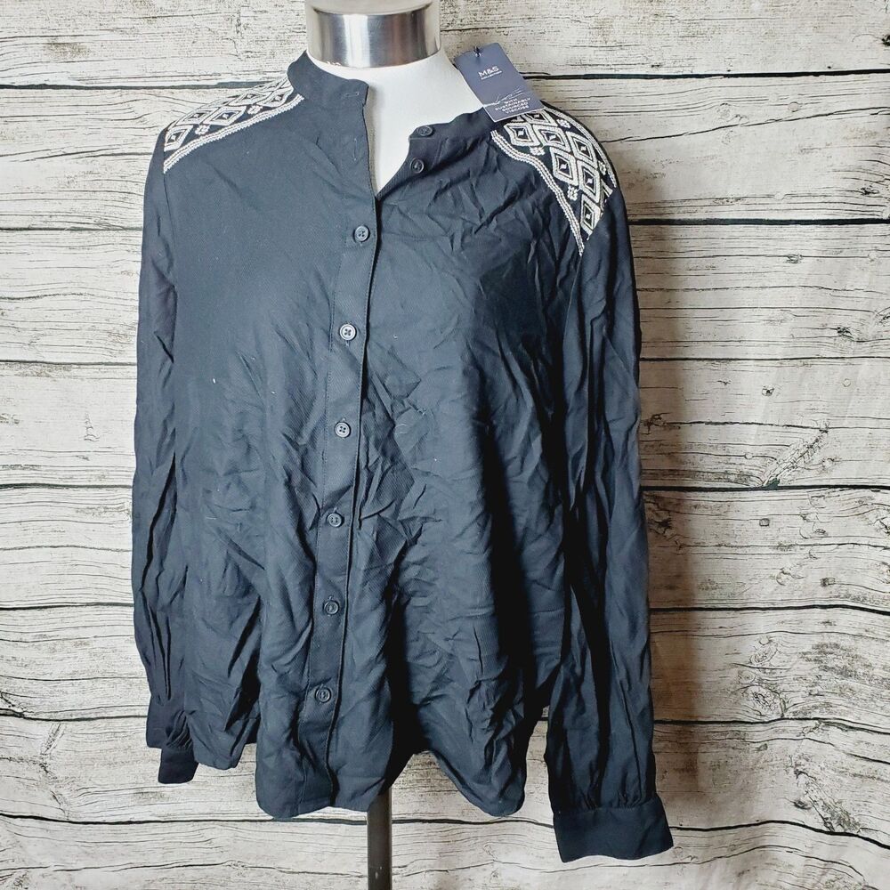 M&S Collection Black Button Down Shirt Size 16 Regular